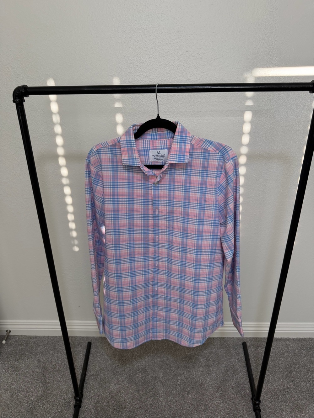 Mizzen+Main Pink and Blue Plaid Dress Shirt